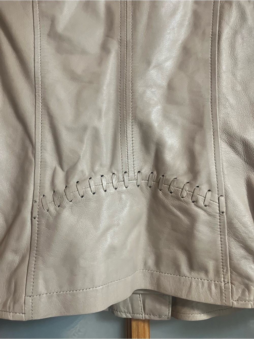 Black Rivet asymmetrical leather moto biker jacket in light taupe - Picture 2 of 13
